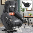 EMON'S Large Power Lift Recliner Chair with Massage and Heat for Elderly, Overstuffed Wide Recliners, Heavy Duty Motion Mechanism with USB and Type C Ports, 2 Steel Cup Holders, Gray - Grand Goldman Shop