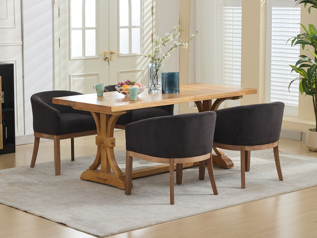 Mid Century Modern Upholstered Barrel Dining Chairs with Arms,Farmhouse Linen Kitchen & Dining Room Chairs with Natural Hardwood Frame, 19' W Accent Chairs,Single Pack,Charcoal Gray,SW1891BK - Grand Goldman Shop