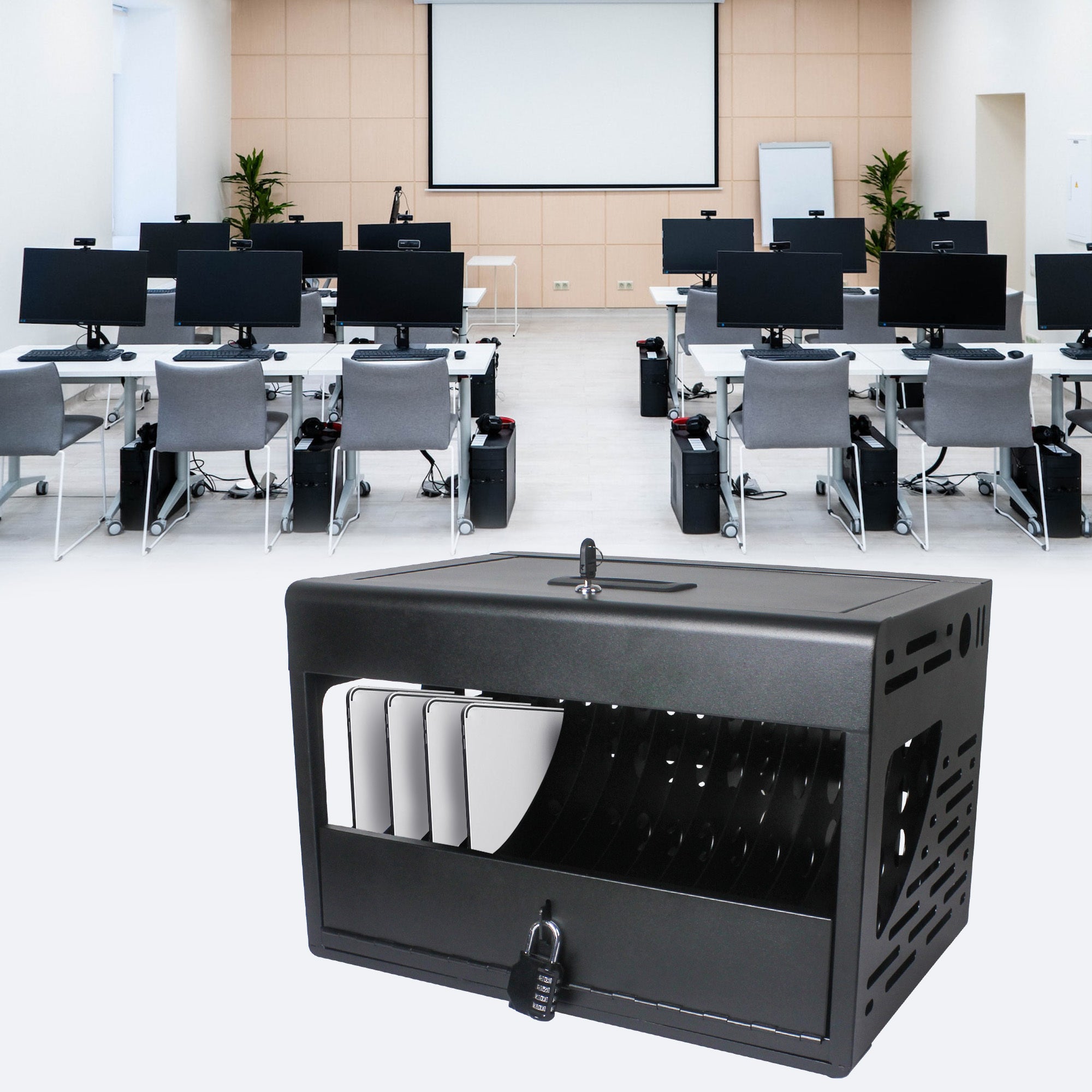 16 Bay Charging Cabinet for Laptop, Chromebook, Locking Charging Station-Black | Premium Home Decor - Grand Goldman