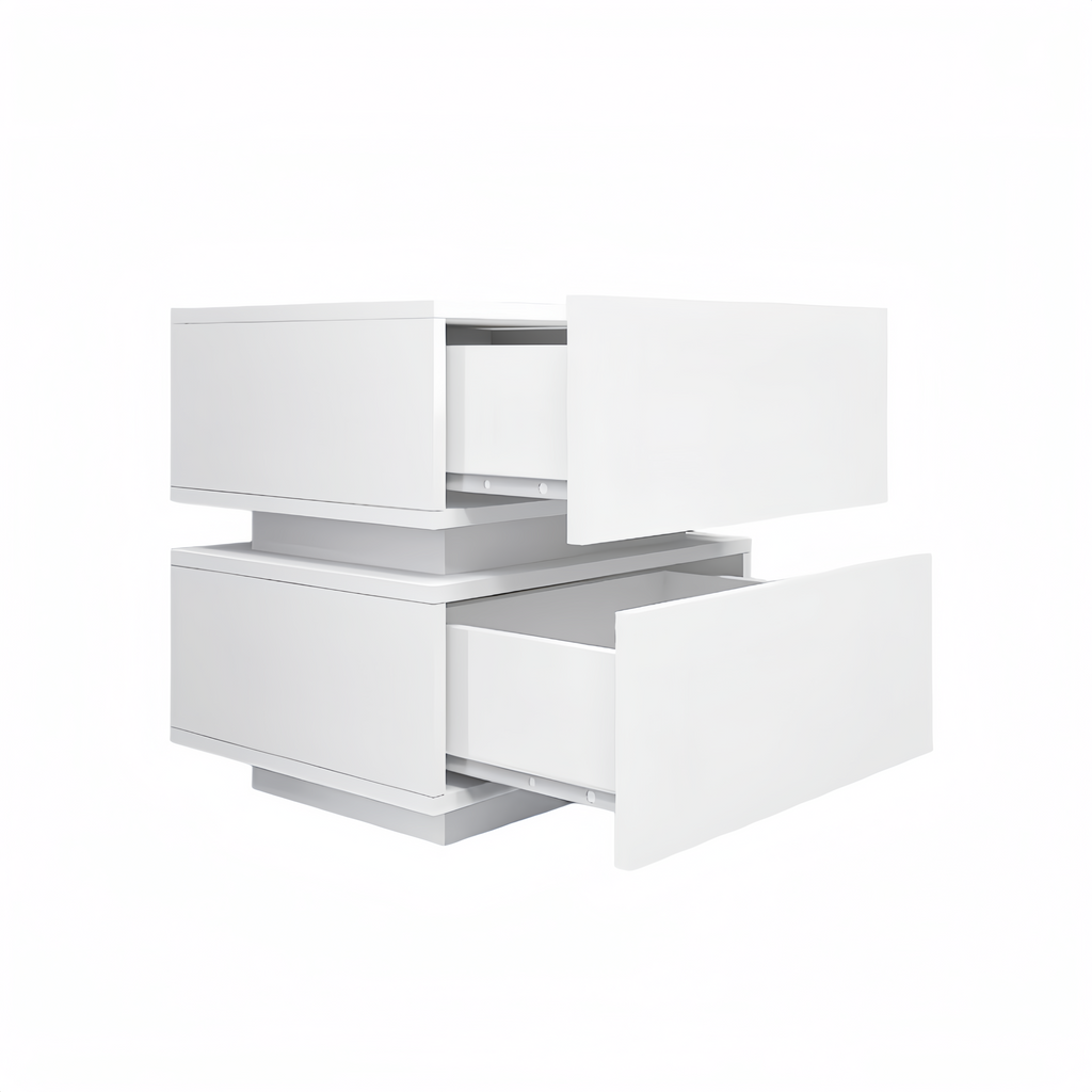 White Color High Glossy 2 Drawers Bedside Table with RGB Led Light Nightstand with Bluetooth Control - Grand Goldman Shop