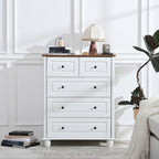 White Dresser with 5 Drawers, Tall Chest of Drawers, 5 Drawer Dresser with Deep Space, Wood Storage Cabinet for Living Room, Hallway, Office, White - Grand Goldman Shop