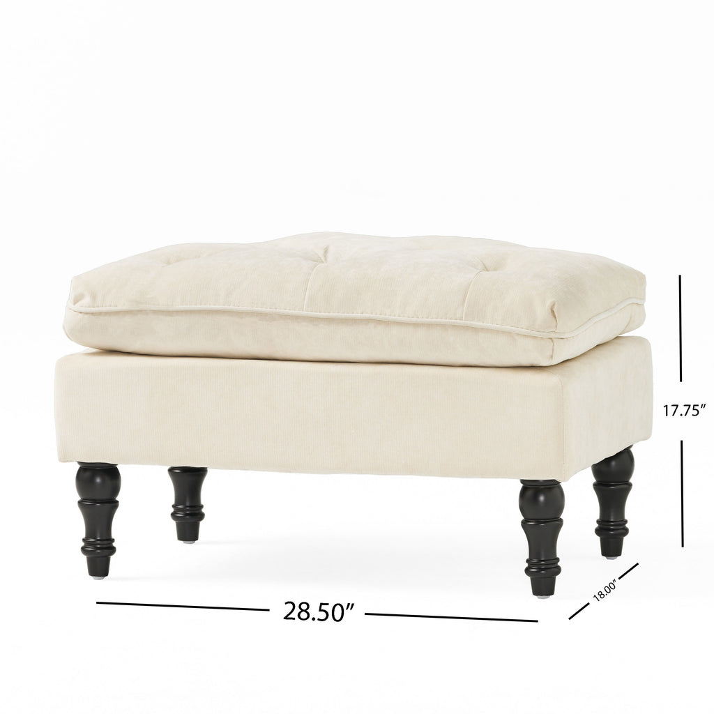 LOFTON Pillow Top Ottoman with Button Tufting in Cream Fabric, 28 Inch - Grand Goldman Shop