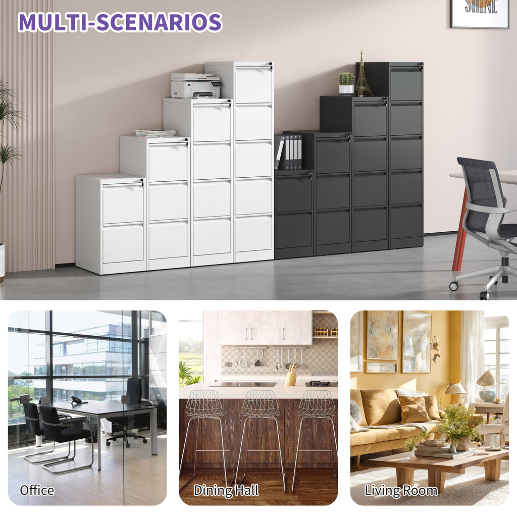 SteelCraft Pro 5 Drawer Metal Vertical File Cabinet with Lock in White for A4 Legal/Letter Size - Grand Goldman
