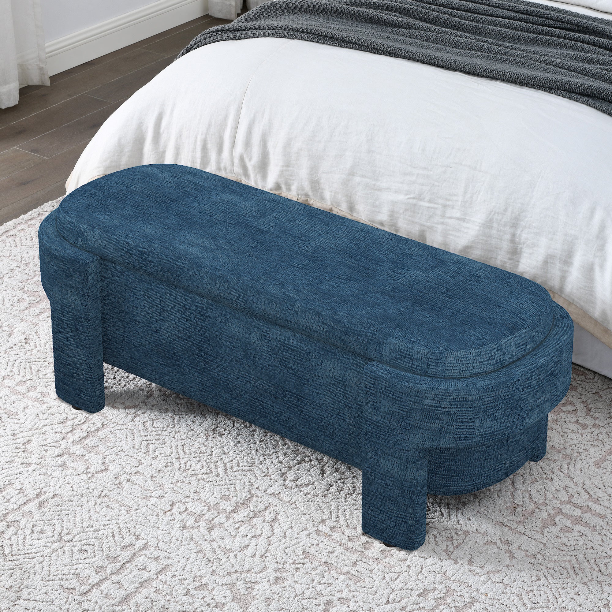 Linen Fabric Upholstered Bench with Large Storage Space for the Living Room, Entryway and Bedroom,dark blue( 51.5''x20.5''x17'' ) - Grand Goldman Shop