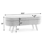 Modern Ottoman Oval Storage Bench with Rubber Wood Legs, Dark Blue Fabric, 43.5'x16'x16' - Grand Goldman Shop