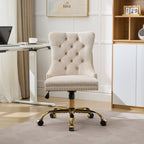 A&A Furniture Office Chair,Modern Velvet Upholstered Tufted Button Home Office Chair with Golden Metal Base,Adjustable Desk C