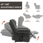 Power Lift Recliner Chair Heat Massage Dual Motor Infinite Position Up to 350 LBS, Faux Leather, Heavy Duty Motion Mechanism with USB Ports, Grey - Grand Goldman Shop