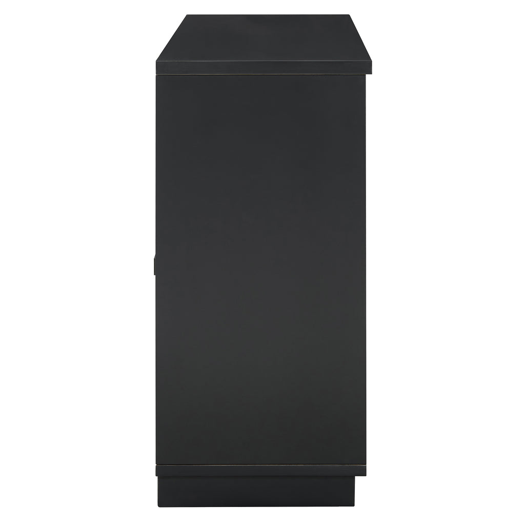 TREXM 4-Door Large Storage Buffet Cabinet with Glass Doors, Arched Cabinet with Adjustable Shelves for Kitchen, Dining Room and Living Room (Black) - Grand Goldman Shop