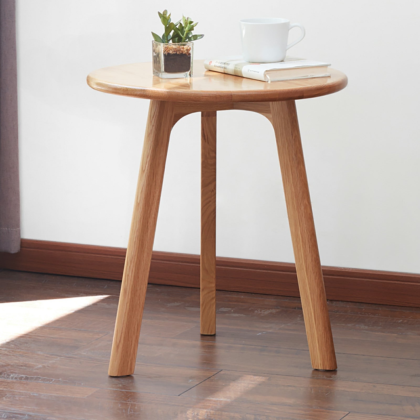 Round End Table- Small End Table Side Table Coffee Table Bedside Table Night Stand for Living Room Bedroom & Balcony, 100% Natural Solid Oak Wood Easy to Assemble - Grand Goldman Shop