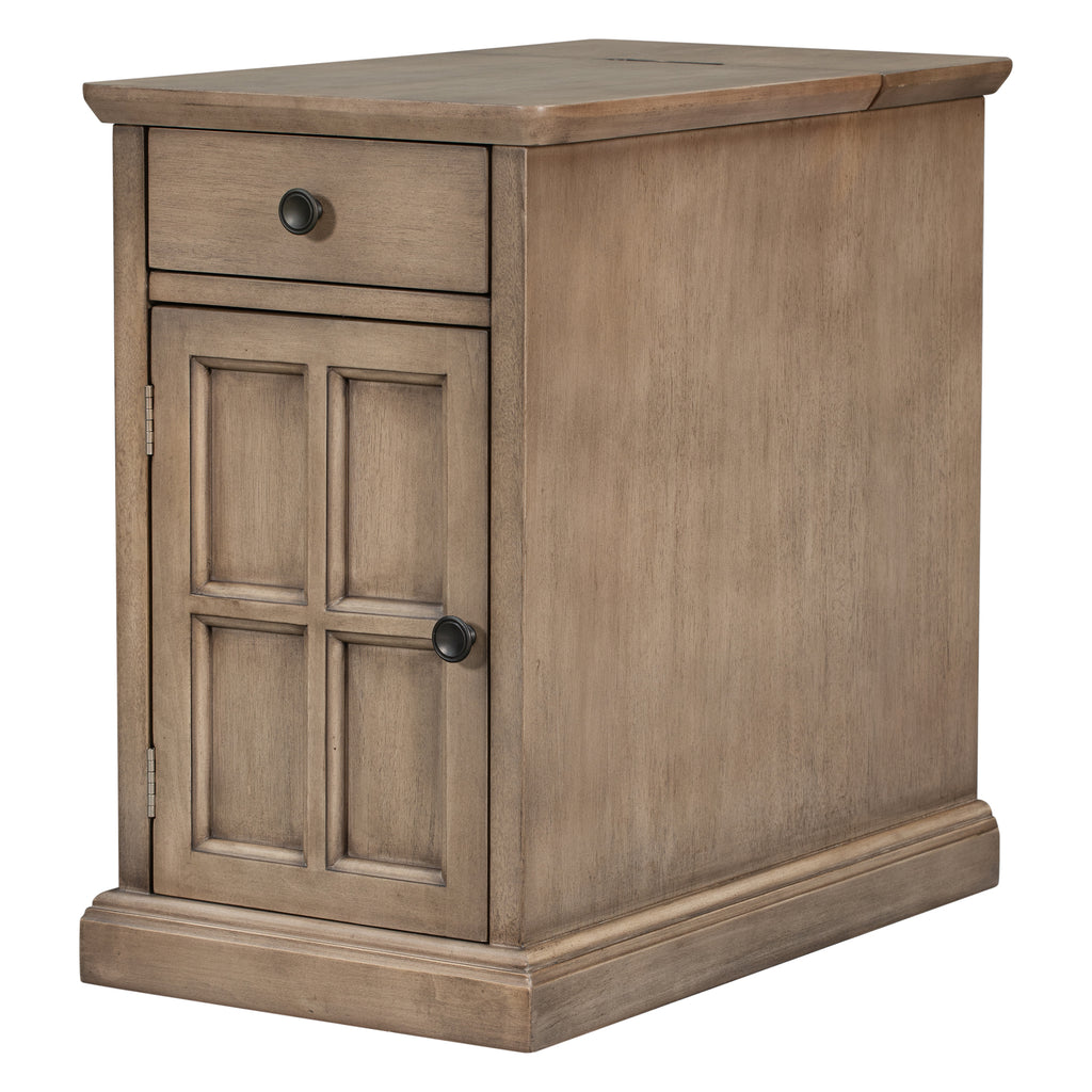 U-Can Classic Vintage Livingroom End Table Side Table with USB Ports and One Multifunctional Drawer with cup holders, Antique Brown (Old SKU: WF296294AAD) - Grand Goldman Shop