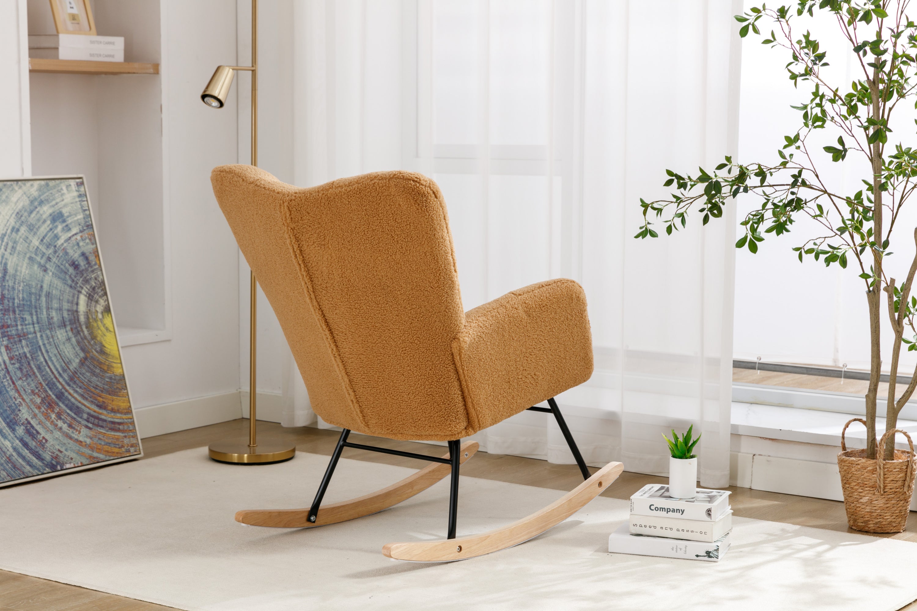 050-Teddy Fabric Rocking Gilder Nursery Chair For Living Room Indoor,Khaki - Grand Goldman Shop