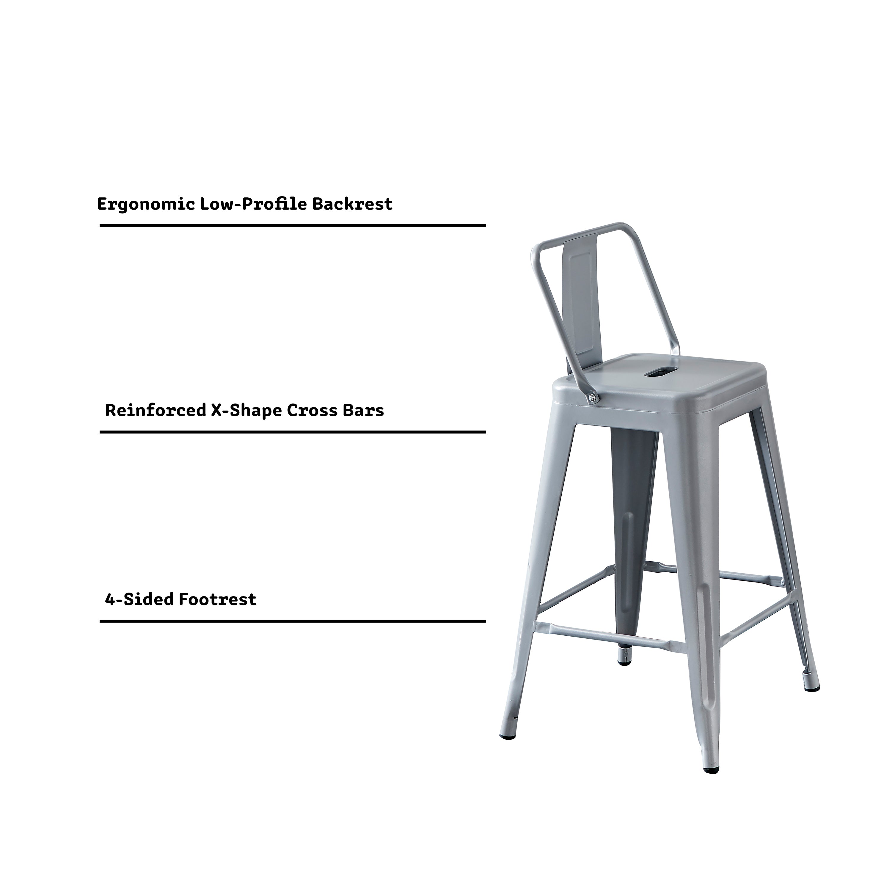 Modern Light Weight Industrial Contemporary Rustic Vintage Costal Metal Barstools with Bucket Back and 4 Leg Design, Seat Bar