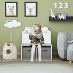 Kids Bookshelf with Storage Bins – Wooden Bookcase with Book Display Shelf and 2 Fabric Bins, Cute Bear-Shaped Backboard, Toy