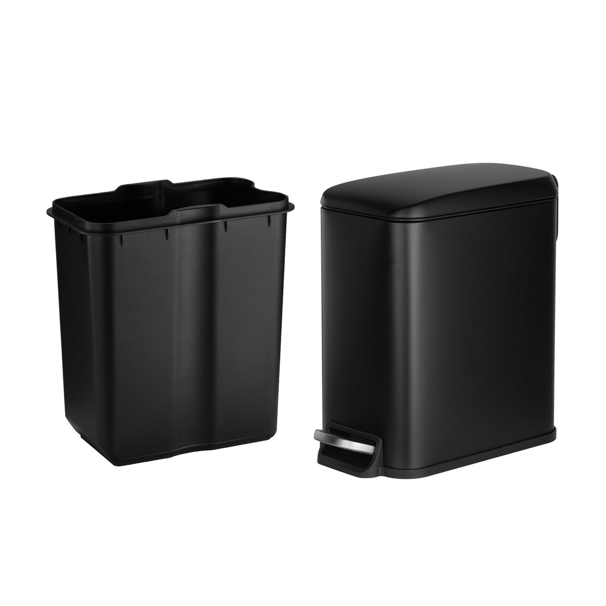 Slim Bathroom Trash Can, 11.4 x 5.71 x 10.7 Inch Small Bedroom Trashcan with Step Pedal & Soft Close Lid, 6L Steel Garbage Can with Detachable Inner Bin, for Kitchen, Home, Dorm, Office, Black - Grand Goldman Shop