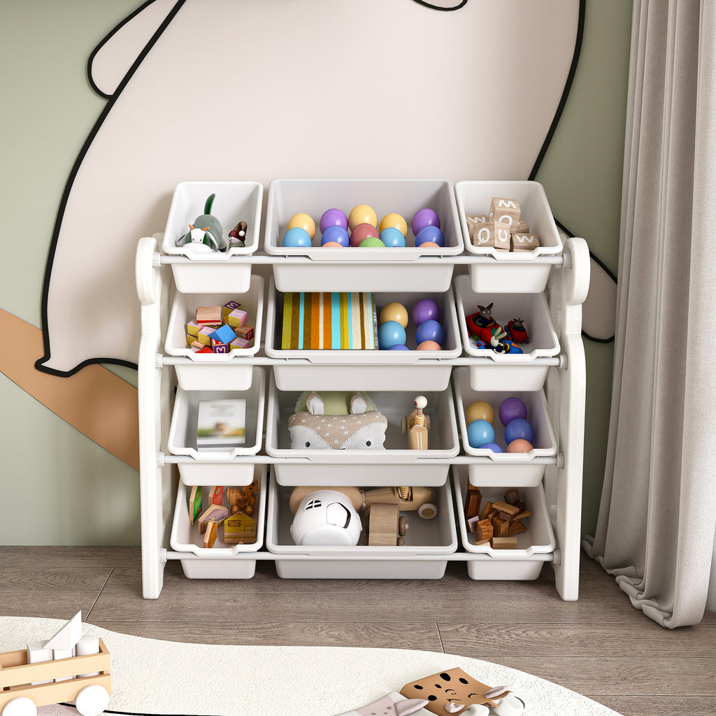 Multi-functional Kids Toy Storage Organizer Cabinet with HDPE Shelf and 12 Bins, Grey White, 33.07 x 14.17 x 33.86 inches - Grand Goldman Shop