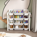 Multi-functional Kids Toy Storage Organizer Cabinet with HDPE Shelf and 12 Bins, Grey White, 33.07 x 14.17 x 33.86 inches - Grand Goldman Shop