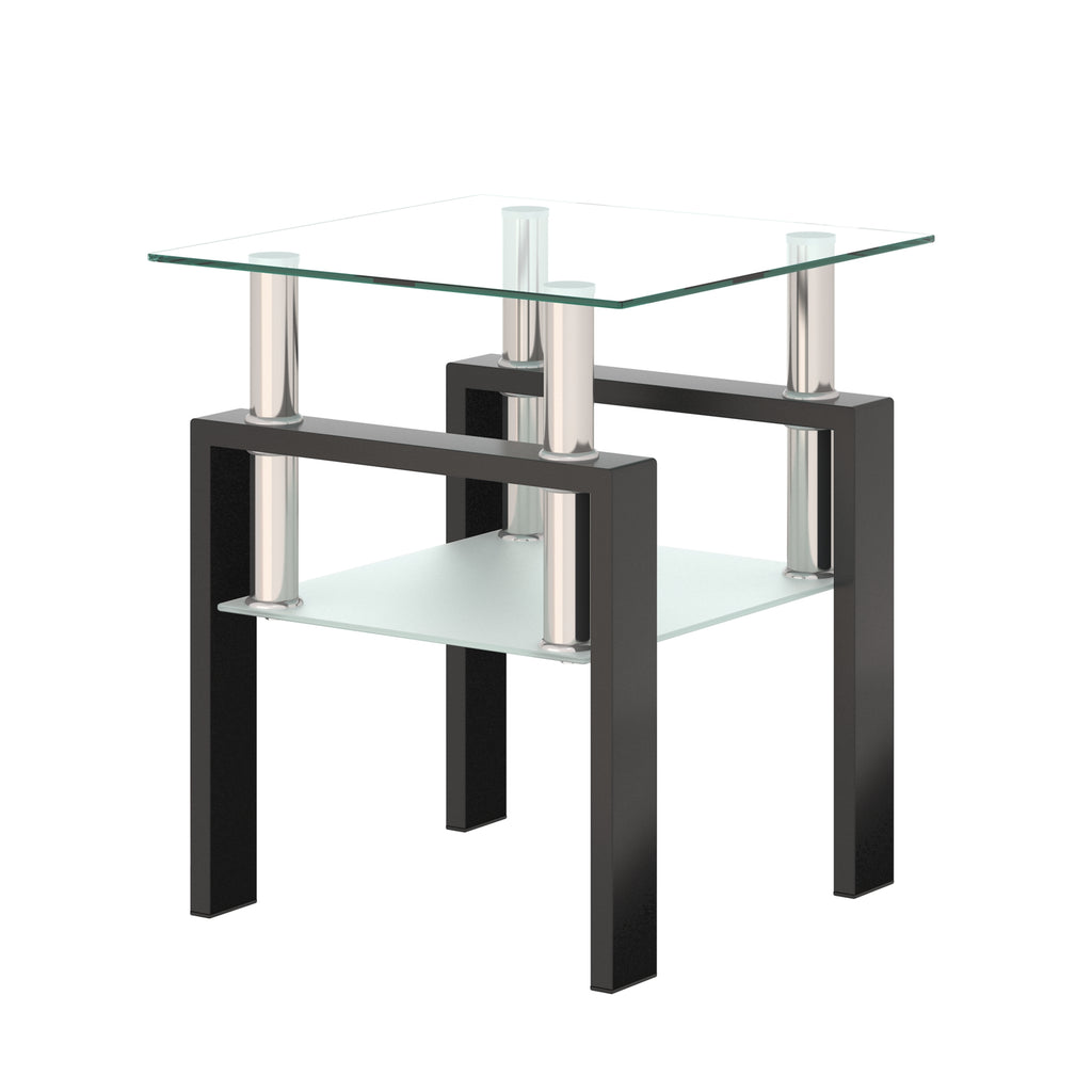 Modern Tempered Glass Tea Table Coffee Table End Table, Transparent/Black, Metal Leg, 17.72 x 17.72 x 20.5 inches - Grand Goldman Shop