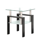 Modern Tempered Glass Tea Table Coffee Table End Table, Transparent/Black, Metal Leg, 17.72 x 17.72 x 20.5 inches - Grand Goldman Shop