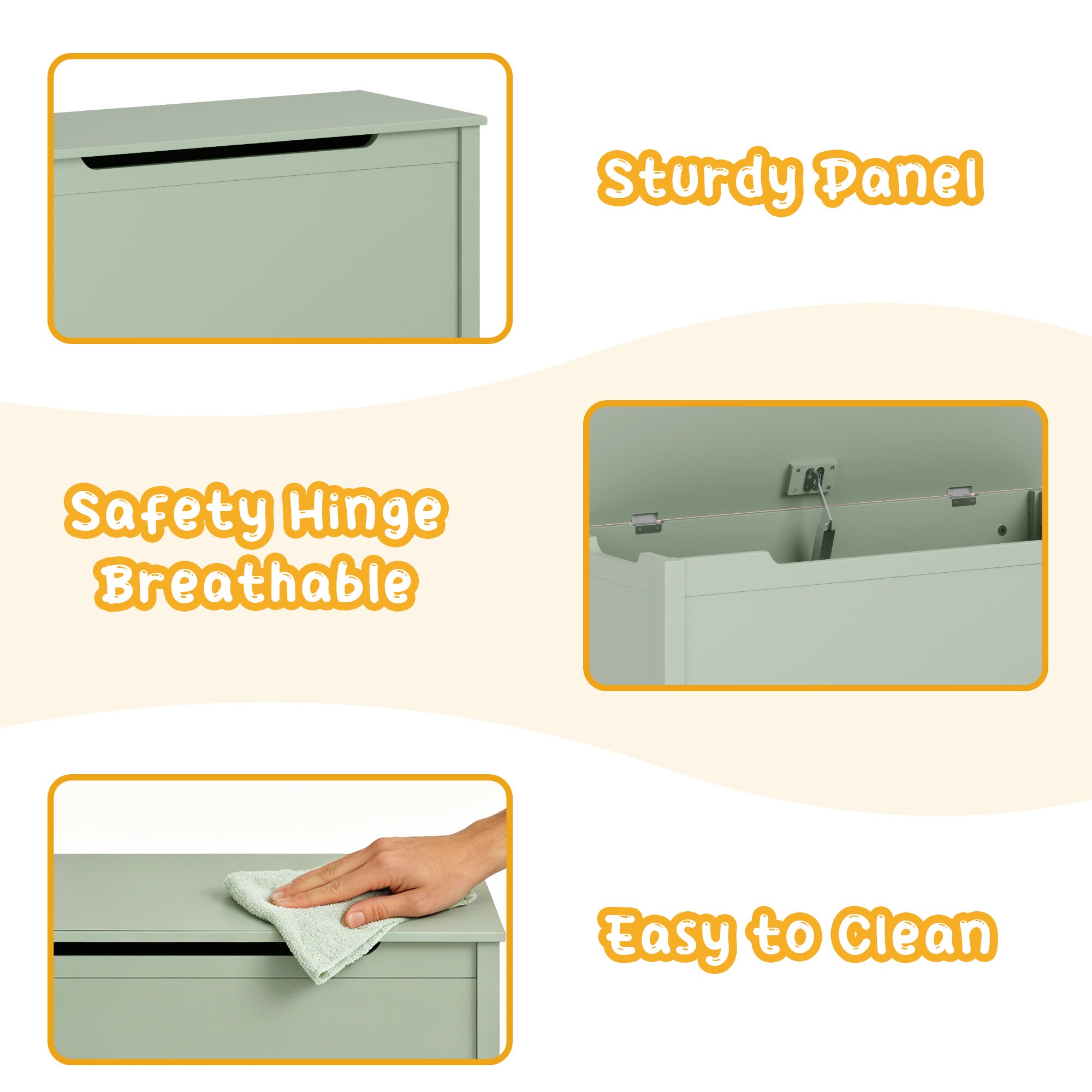Kids Wooden Toy Box Storage with Safety Hinged Lid for Ages 2+ (Sage) - Grand Goldman