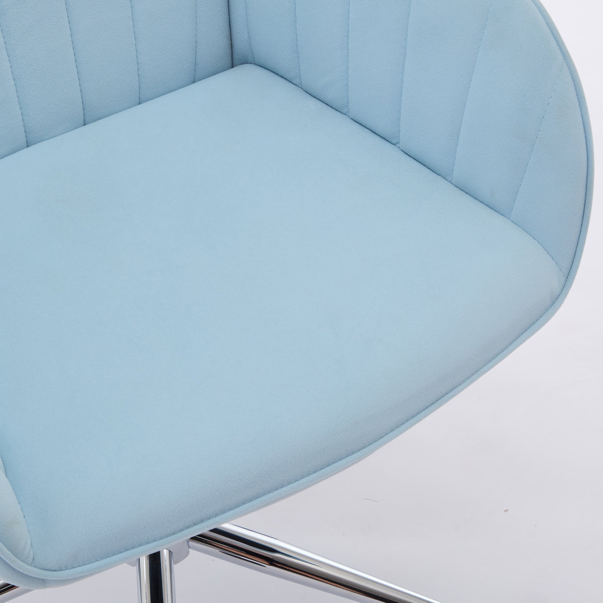 TY Ergonomic Office Chair in Baby Blue Velvet with Adjustable Backrest and Silver Base, Ideal for Home Bedroom and Long Sitti