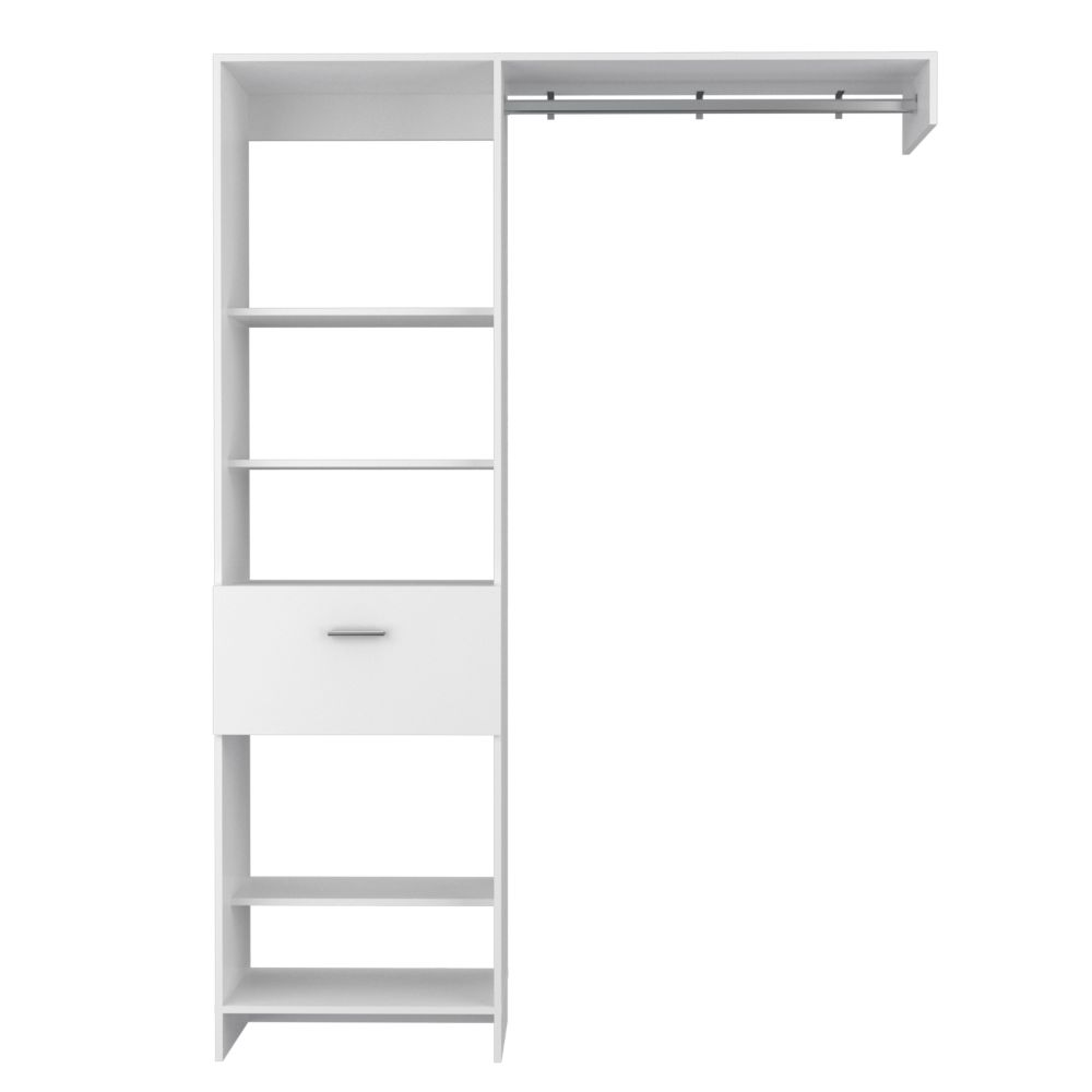 Manchester 150 Closet System, Metal Rod, Five Open Shelves, One Drawer -White - Grand Goldman Shop