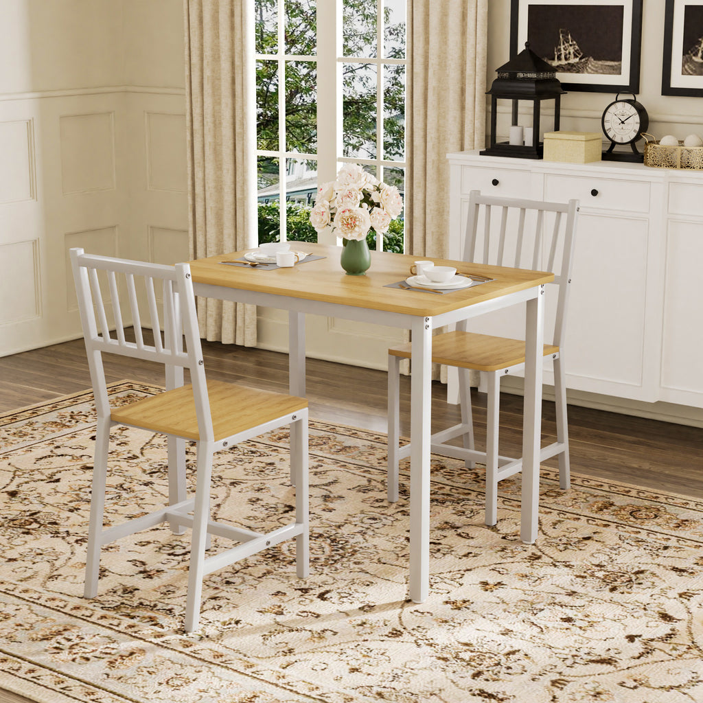 Dining Table Set, Bar Table with 2 Dining chairs, Kitchen Table Counter with Chairs, Industrial for Kitchen Breakfast Table, Living Room, Party Room,Natural and White,35.4″L x23.6″W x 29.7″H - Grand Goldman Shop