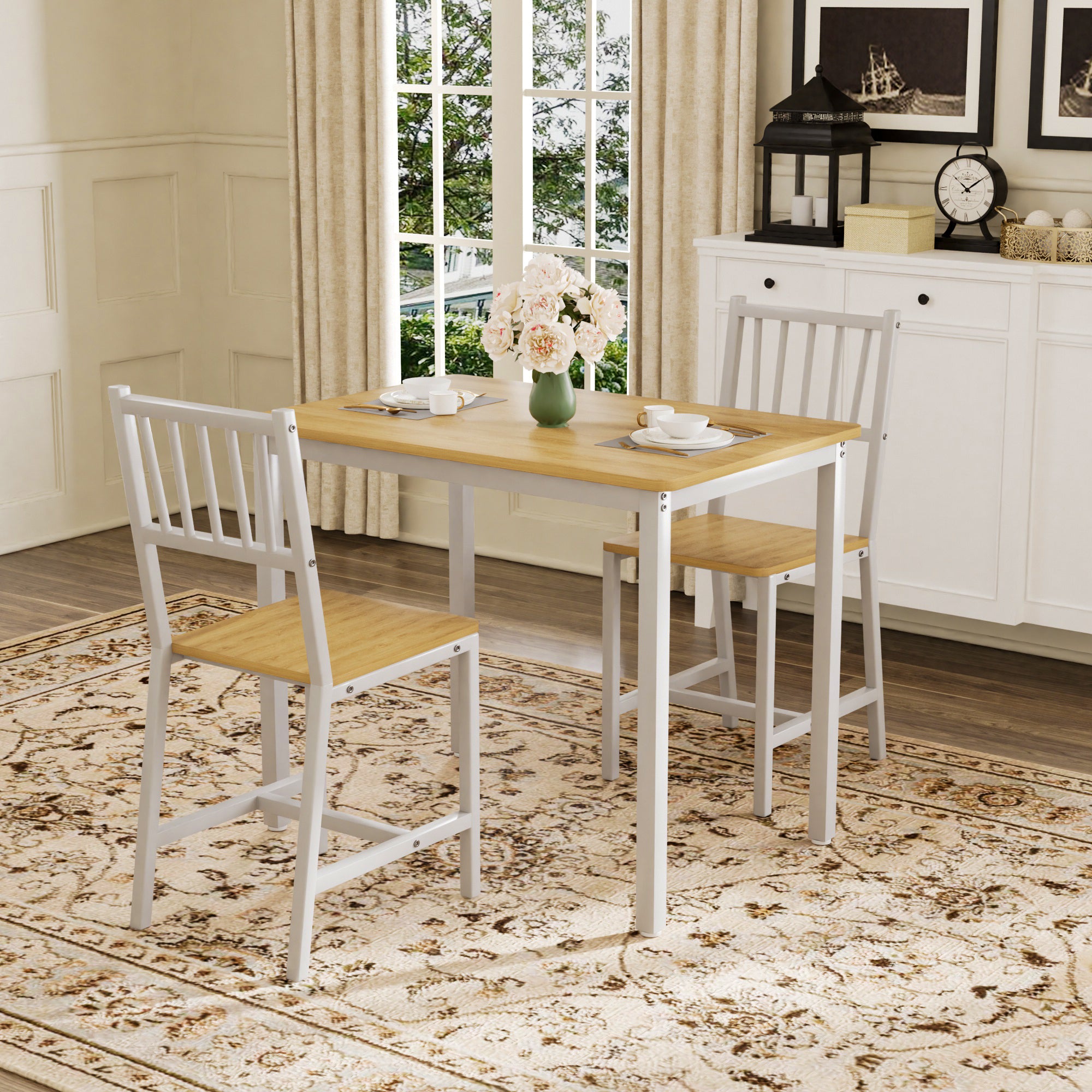 Dining Table Set, Bar Table with 2 Dining chairs, Kitchen Table Counter with Chairs, Industrial for Kitchen Breakfast Table, Living Room, Party Room,Natural and White,35.4″L x23.6″W x 29.7″H - Grand Goldman Shop