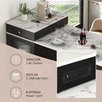 K&K 59.5' Kitchen Island with Extendable Dining Table, Kitchen Storage Table with Double-sided Storage, Kitchen Island with 2 Drawers, Power Outlet, Side Open Shelves, for Kitchen, Dining Room, Black - Grand Goldman Shop