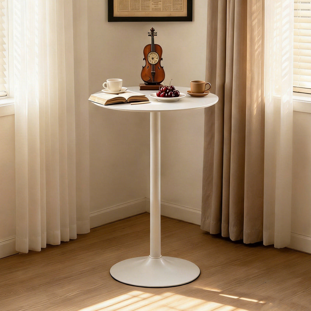 White Round Bar  Table, modern dining table, dining table, MDF tabletop and iron-painted matte base, round dining table, medieval living room coffee table (24 inches), family kitchen, small space - Grand Goldman Shop