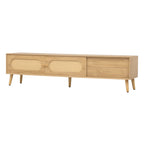 Boho TV Stand for TVs up to 80'', Modern Farmhouse Media Console with Solid Wood Legs, Natural Wood Finish, MDF Cabinet, 70.8''L x 15.7''W x 17.7''H - Grand Goldman Shop