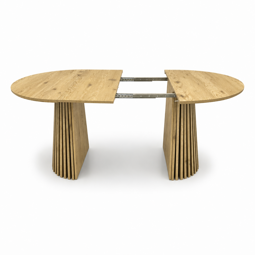 Wooden Dining Table, Flexible and Extendable, Multi-functional and Space-saving, Fashionable Oval Design and Slatted Table Legs, Tea Table or Office Desk, Beautiful and Practical - Grand Goldman Shop