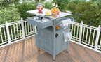 K&K 40.5' Outdoor Grill Cart with Stainless Steel Top, Solid Wood Outdoor Storage Cabinet with Drop Leaf, One Drawer, Towel Rack, Rolling Kitchen Cart with Lockable Wheels for Lawn Garden, Blue Grey - Grand Goldman Shop