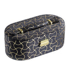 Travel Jewelry Case with 2 Semicircle Slots and Wavy Pattern, Black - Grand Goldman Shop