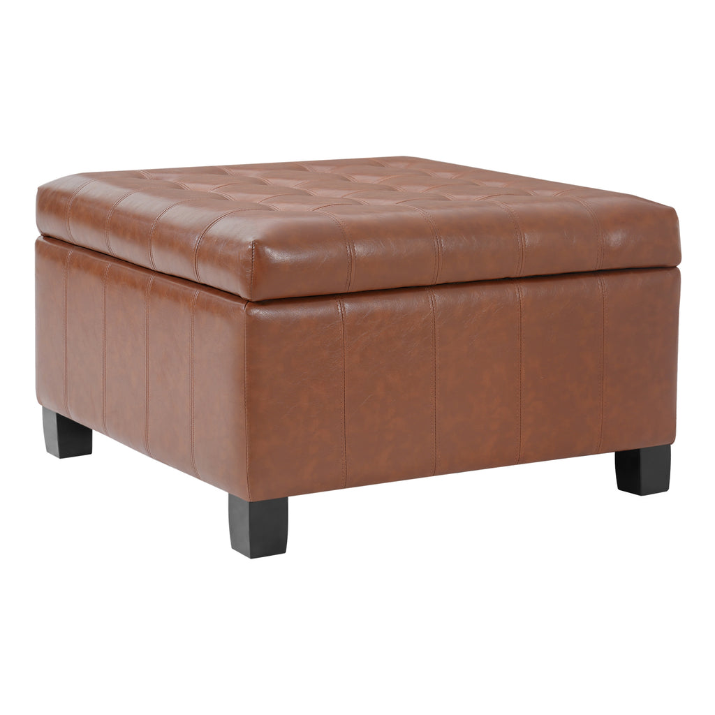Light Brown PU Storage Ottoman with Rubber Wood Legs, 30.25'' Square Tufted Indoor Ottoman with Lift-Top Storage for Living Room, Bedroom & Entryway,300lbs Weight Capacity - Grand Goldman Shop