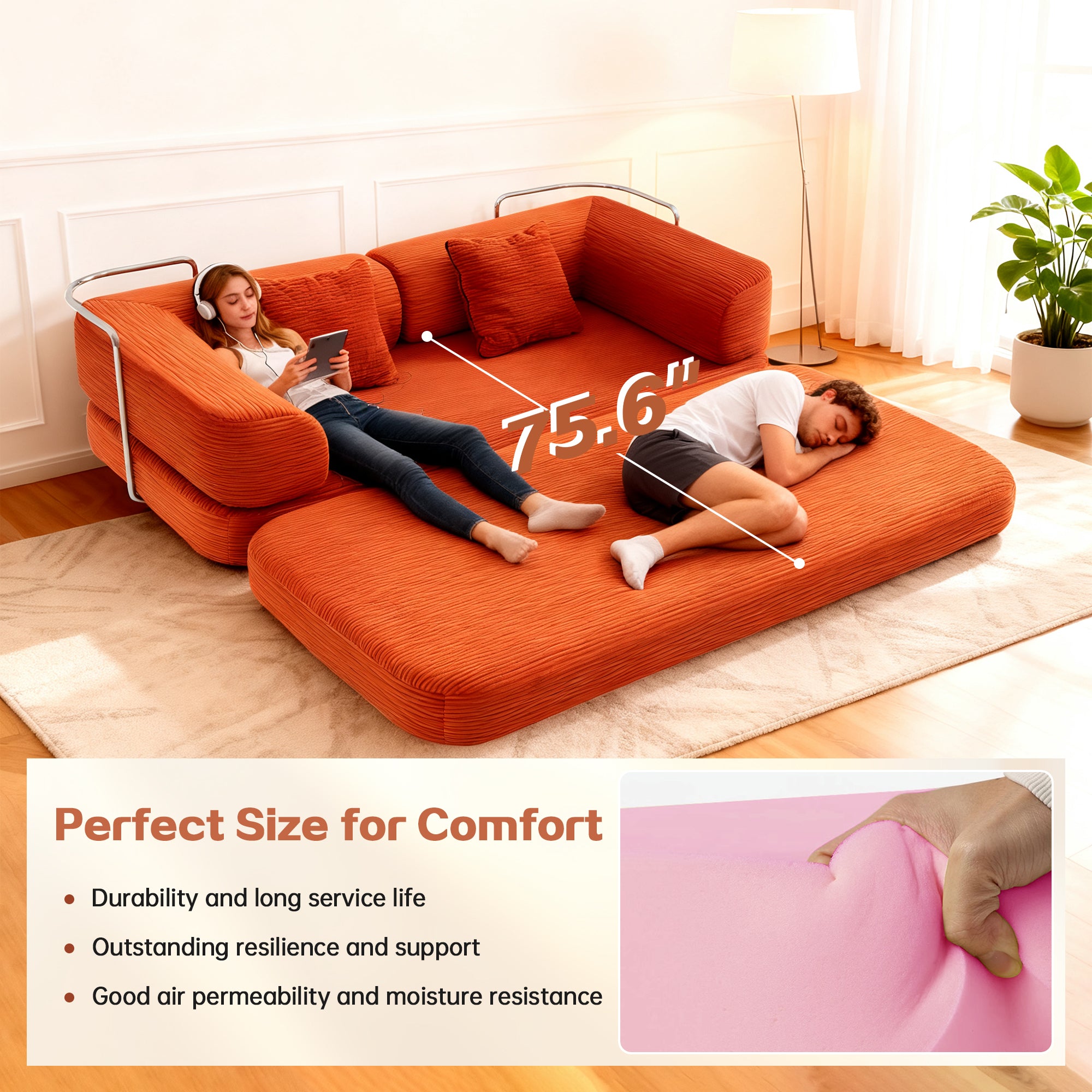 Floor Couch,Compressed Sofa,Convertible Floor Sofa Bed with Convertible Blanket Pillow,Enhanced frame stability,Comfy Couch Lounge Sleeper Bed,for Living Room Bedroom - Grand Goldman Shop