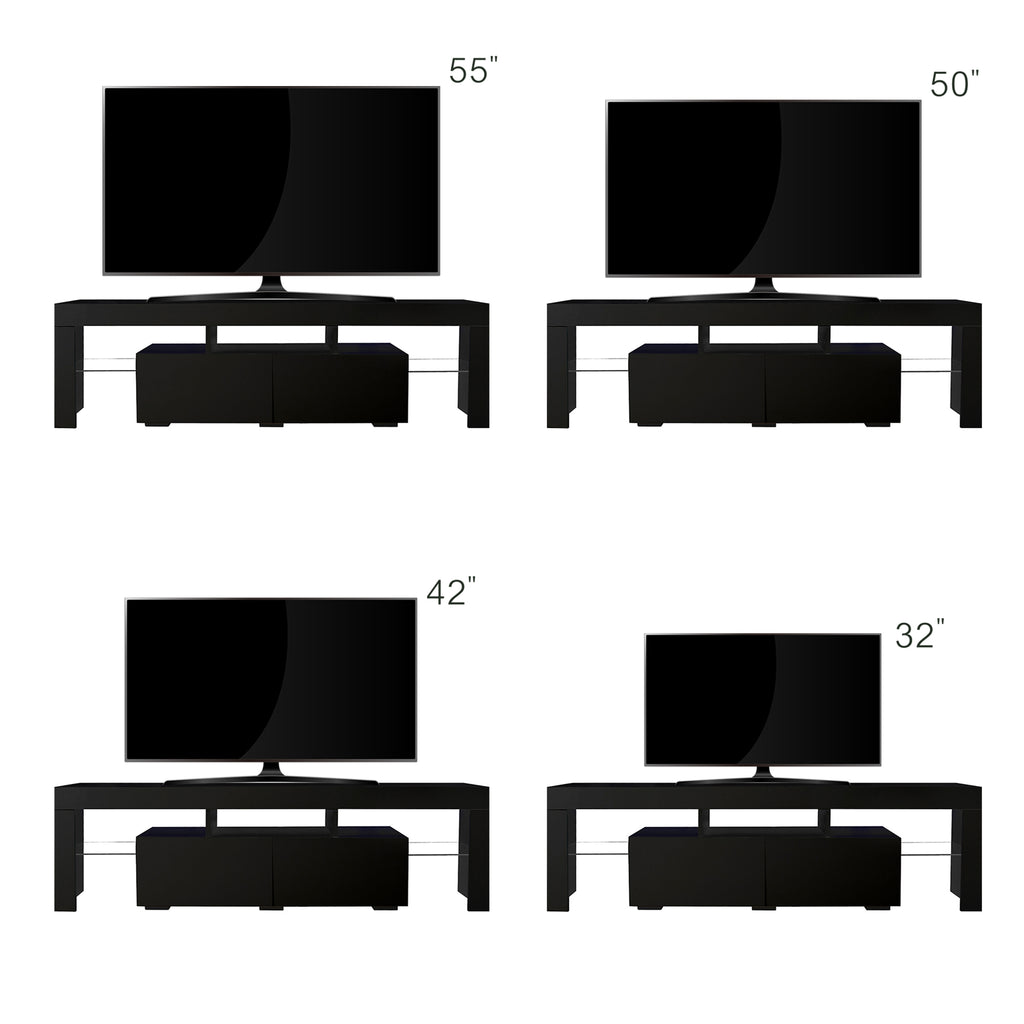 Modern Black TV Stand, 20 Colors LED TV Stand w/Remote Control Lights - Grand Goldman Shop
