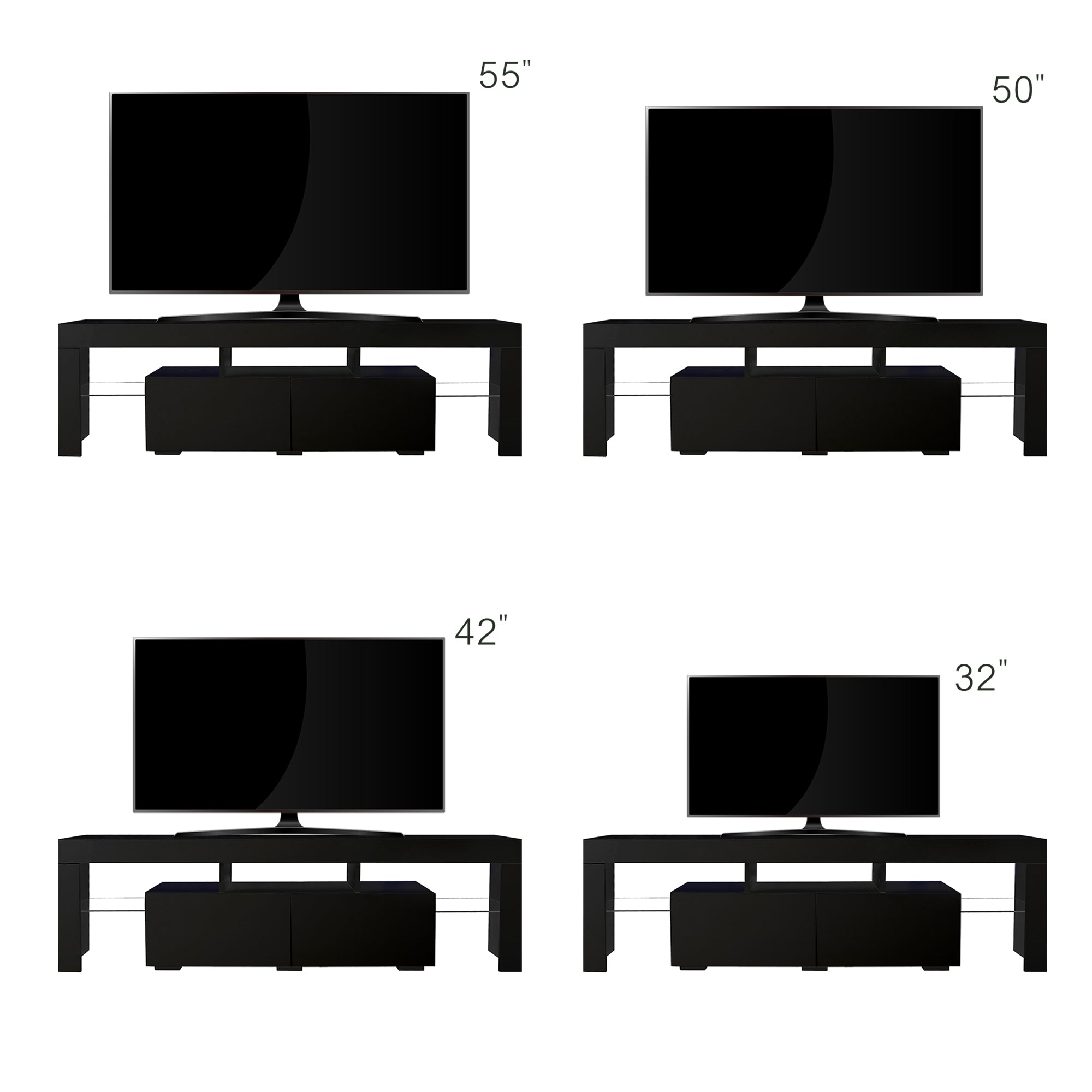 Modern Black TV Stand, 20 Colors LED TV Stand w/Remote Control Lights - Grand Goldman Shop