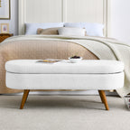Ottoman Oval Storage Bench,Rubber Wood Legs,White(43.5'x16'x16') - Grand Goldman Shop