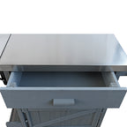 K&K 40.5' Outdoor Grill Cart with Stainless Steel Top, Solid Wood Outdoor Storage Cabinet with Drop Leaf, One Drawer, Towel Rack, Rolling Kitchen Cart with Lockable Wheels for Lawn Garden, Blue Grey - Grand Goldman Shop