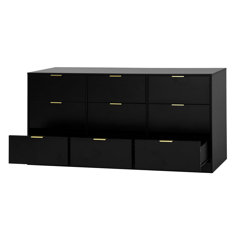 Black 9 Drawer Dresser, 63' Large Deep Chest of Drawers, Wooden Dresser Storage Cabinet with 9 Drawers for Bedroom, Long Dressers for Living Room, Hallway - Grand Goldman Shop