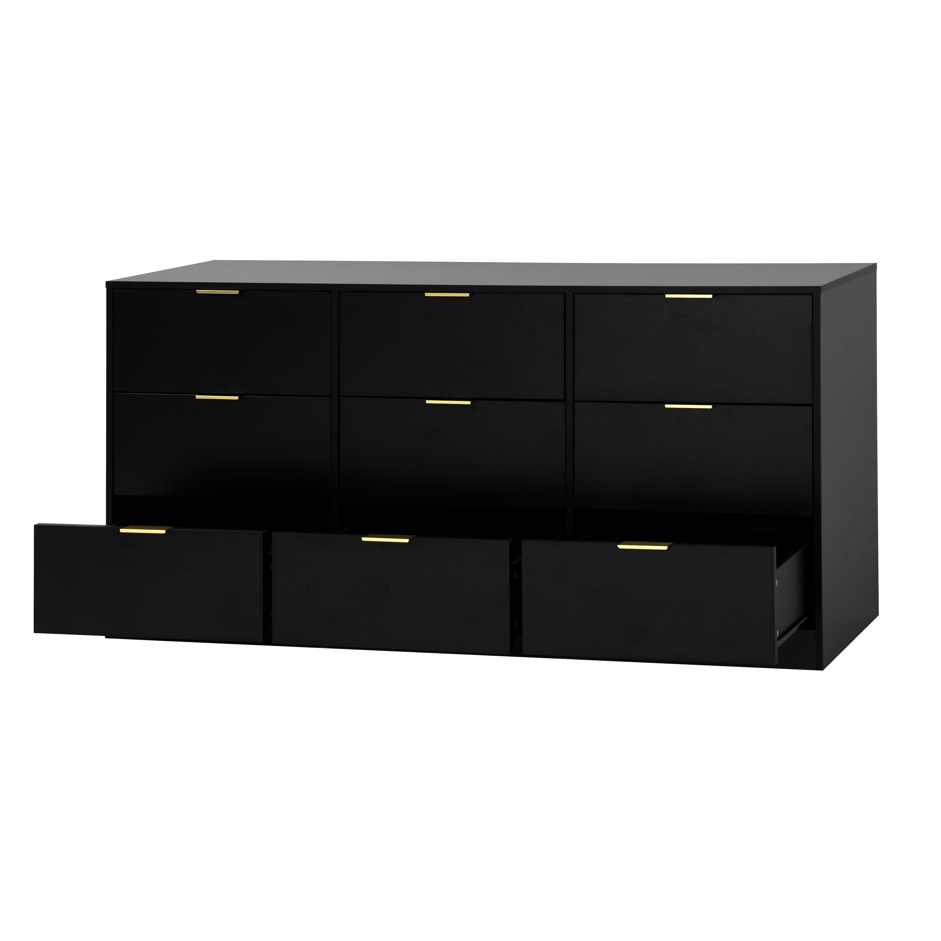 Black 9 Drawer Dresser, 63' Large Deep Chest of Drawers, Wooden Dresser Storage Cabinet with 9 Drawers for Bedroom, Long Dressers for Living Room, Hallway - Grand Goldman Shop