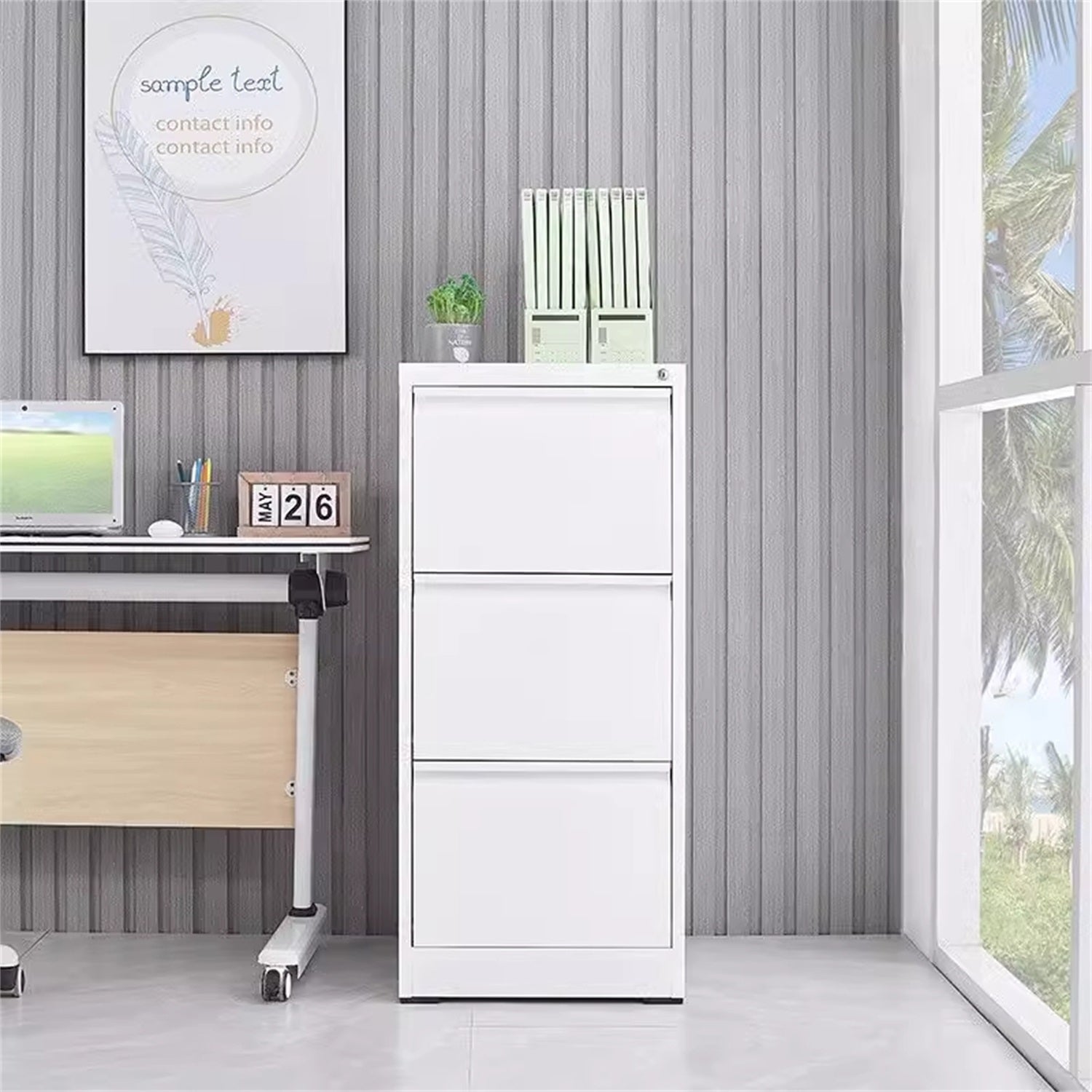 Steel Vertical File Cabinet with Lock - 3-Drawer Metal Storage for A4/Legal/Letter - White, 14.65 x 14.75 x 40.50 inches | Pr
