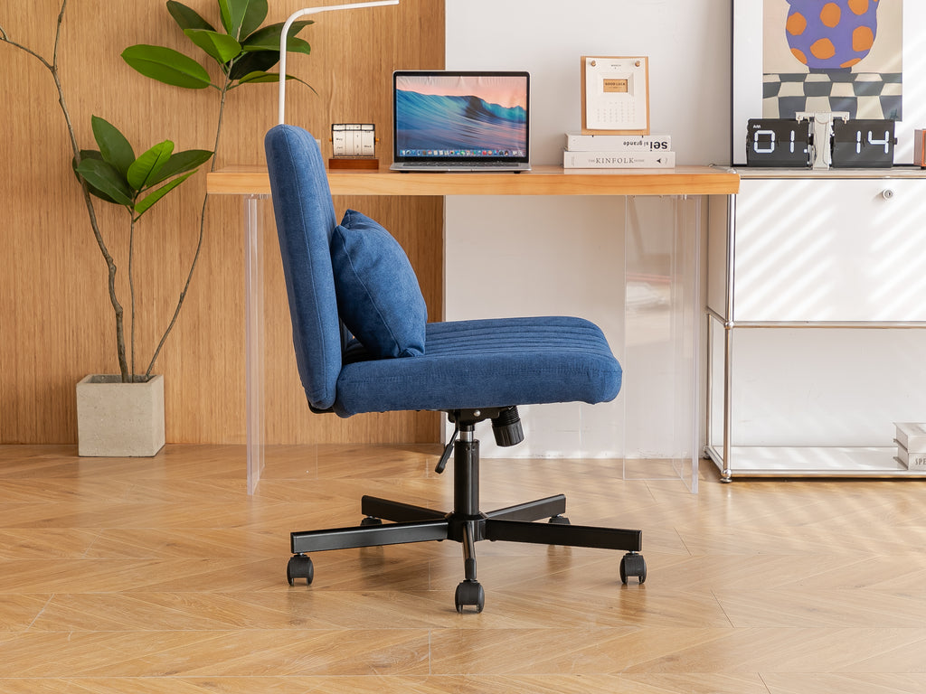 Modern Linen Blue Criss Cross Office Chair with Adjustable Height, Ergonomic Design, and Breathable Fabric in Blue Linen Mate
