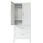 71' Tall Metal Wardrobe Cabinet with 2 Drawers and Hanging Rod, 2 Doors Wardrobe Closet with Shelf for Bedroom, Office, Laundry Room,Entryway ,Foyer,Guesthouse (White) - Grand Goldman Shop