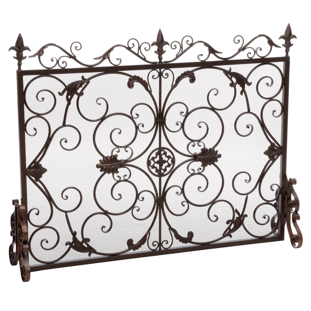Darcie Wrought Iron Fireplace Screen Gold Finish Ornate Design 44.5 x 9.75 x 35 inches - Grand Goldman Shop