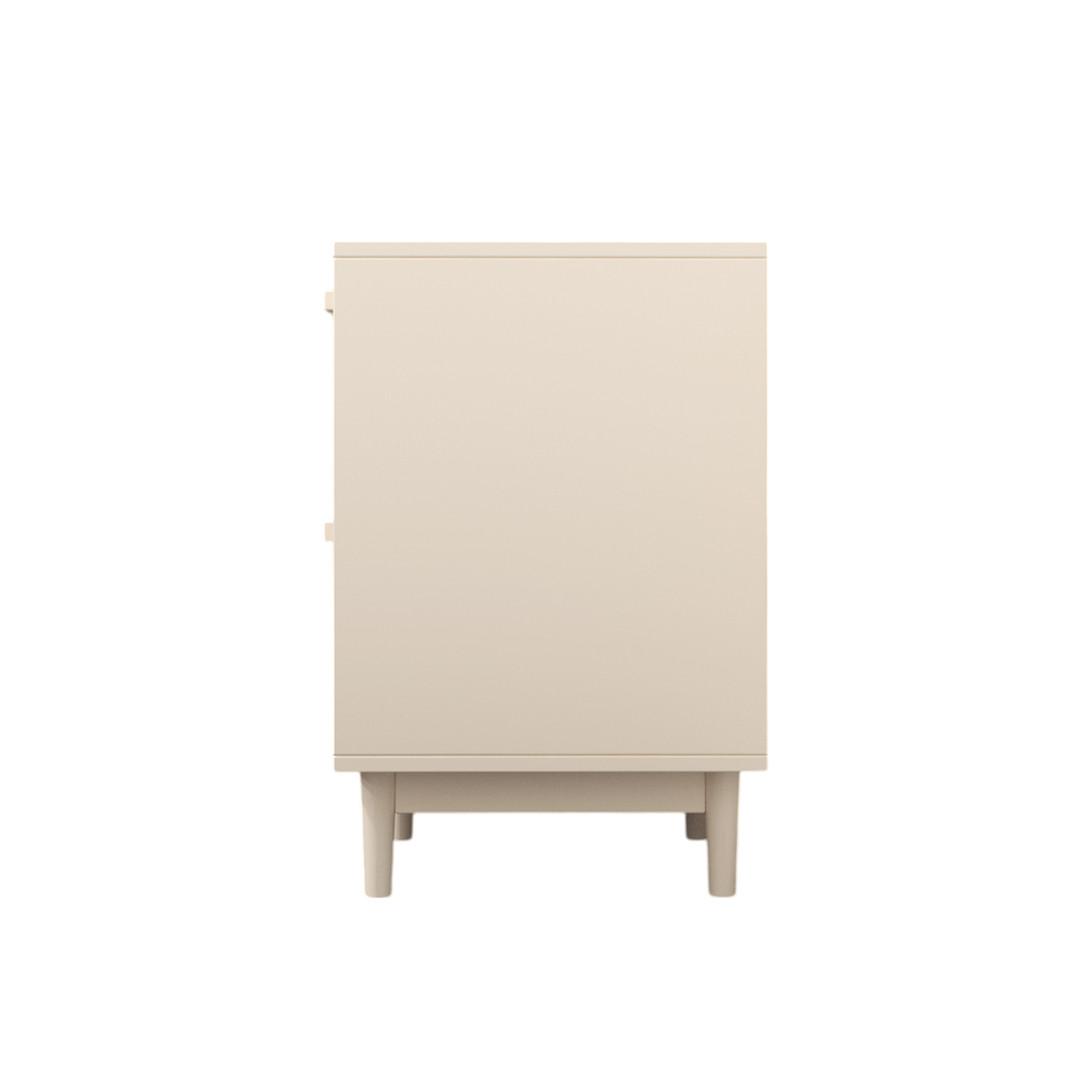 Rattan Nightstand with Wood Finish and 2 Faux Rattan Drawers, Antique Natural Color, Storage Side Table for Bedroom or Living Room - Grand Goldman Shop