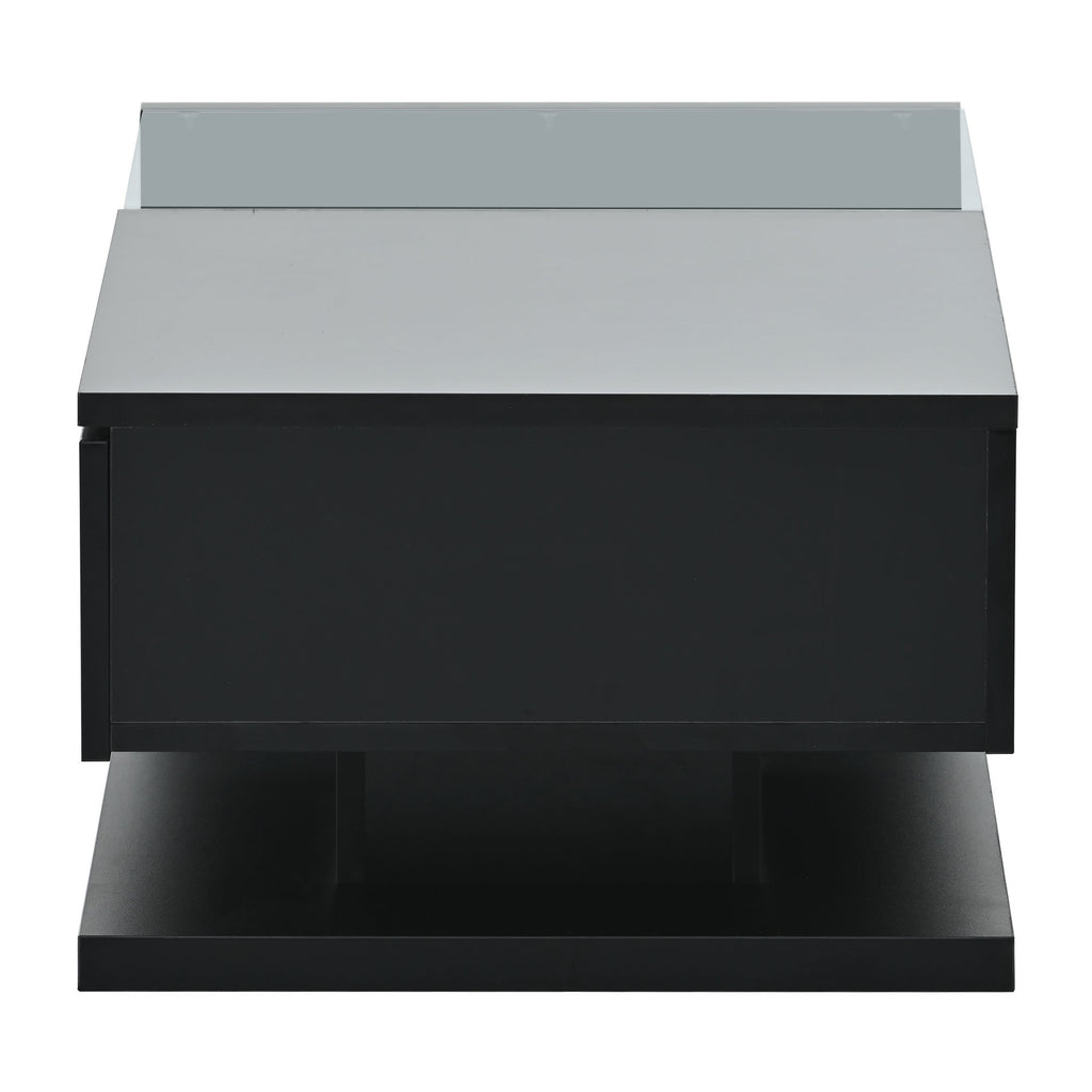 [VIDEO provided] ON-TREND Modern Coffee Table with Tempered Glass, Wooden Cocktail Table with High-gloss UV Surface, Modernist 2-Tier Rectangle Center Table for Living Room, Black - Grand Goldman Shop