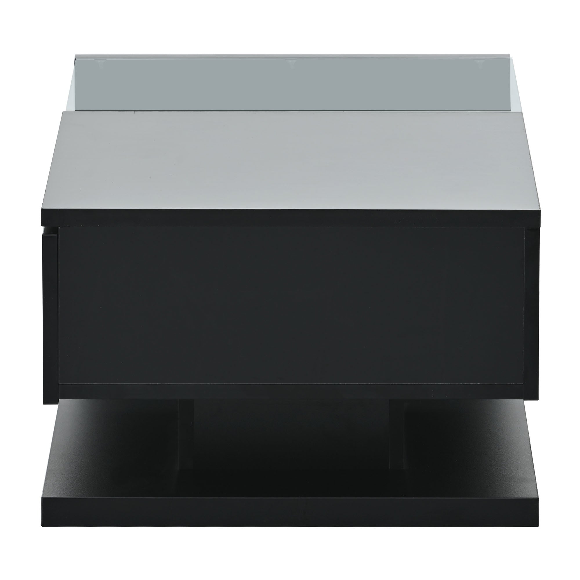 [VIDEO provided] ON-TREND Modern Coffee Table with Tempered Glass, Wooden Cocktail Table with High-gloss UV Surface, Modernist 2-Tier Rectangle Center Table for Living Room, Black - Grand Goldman Shop