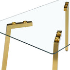 Modern minimalist style rectangular glass dining table with tempered glass tabletop and golden metal legs, suitable for kitchen, dining room, and living room, 51 ' * 31.5 ' * 29.5 '   1123 - Grand Goldman Shop