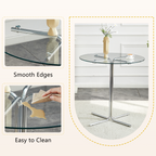 Round glass bar high table, 36 inch round bar table, tempered glass tabletop, sturdy silver chrome plated four column support, suitable for transparent round bar tables in small spaces, kitchens - Grand Goldman Shop